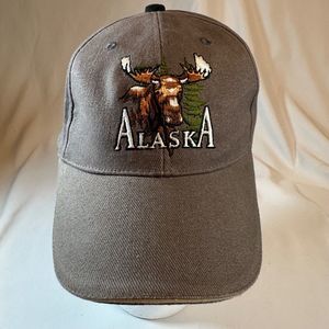 Alaska Embroidered Moose Cap Hat Strapback Gray Cotton Solid Bill USA Made